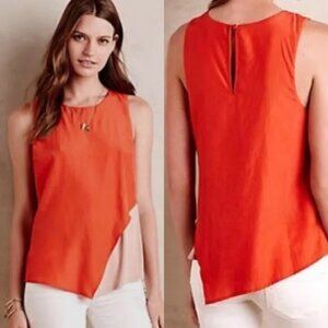 Anthropologie Bordeux orange asymmetric top mixed fabric bright M sleeveless